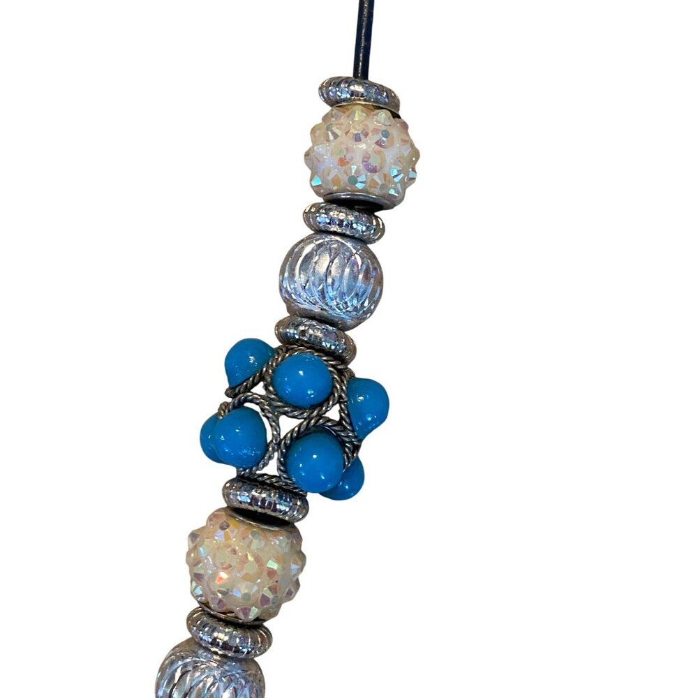 Vintage Blue Beaded Necklace With Silver Accents - Picture 9 of 12